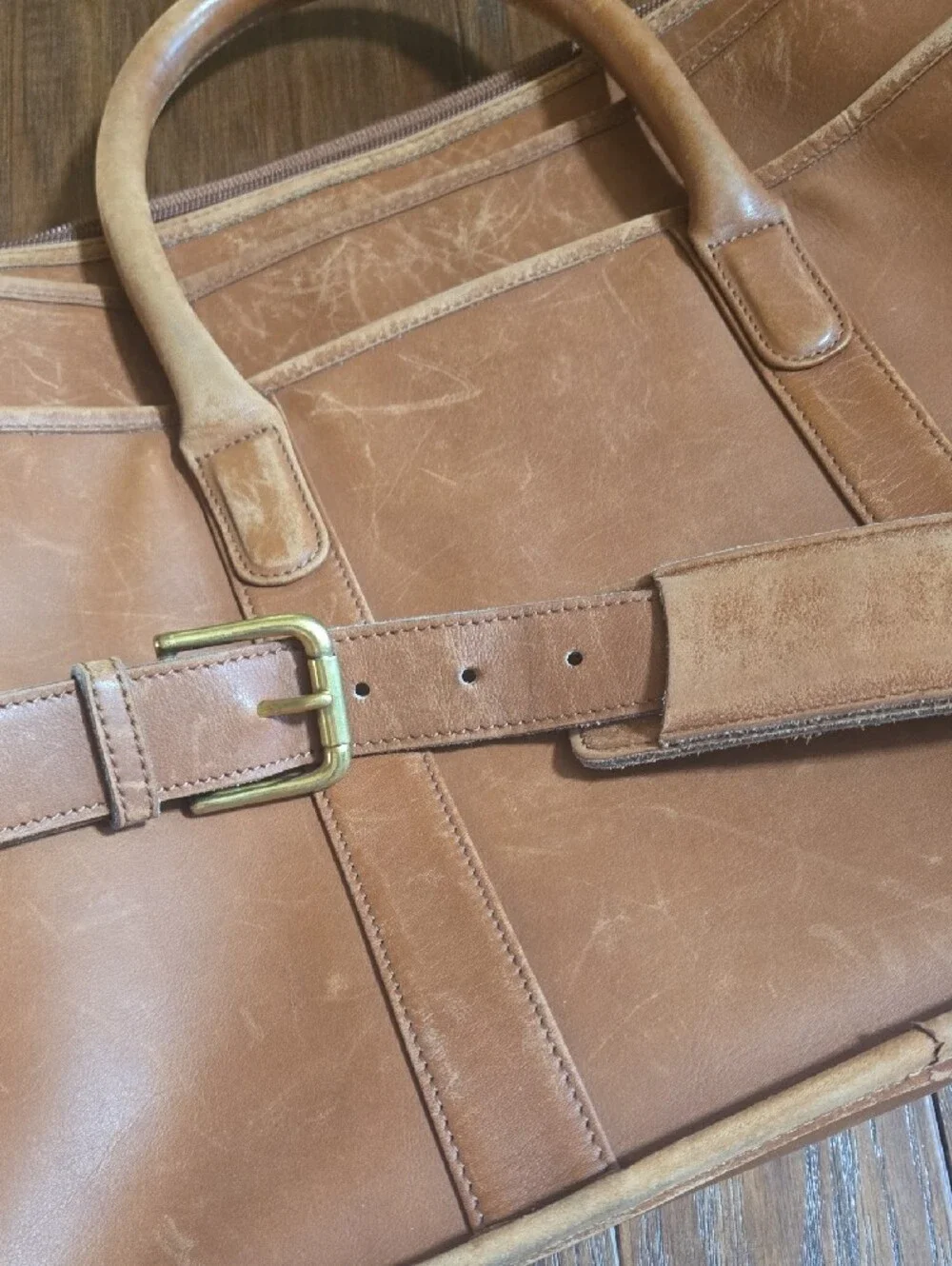 Coach Mens Tan Leather Briefcase Messenger Bag with Shoulder Strap